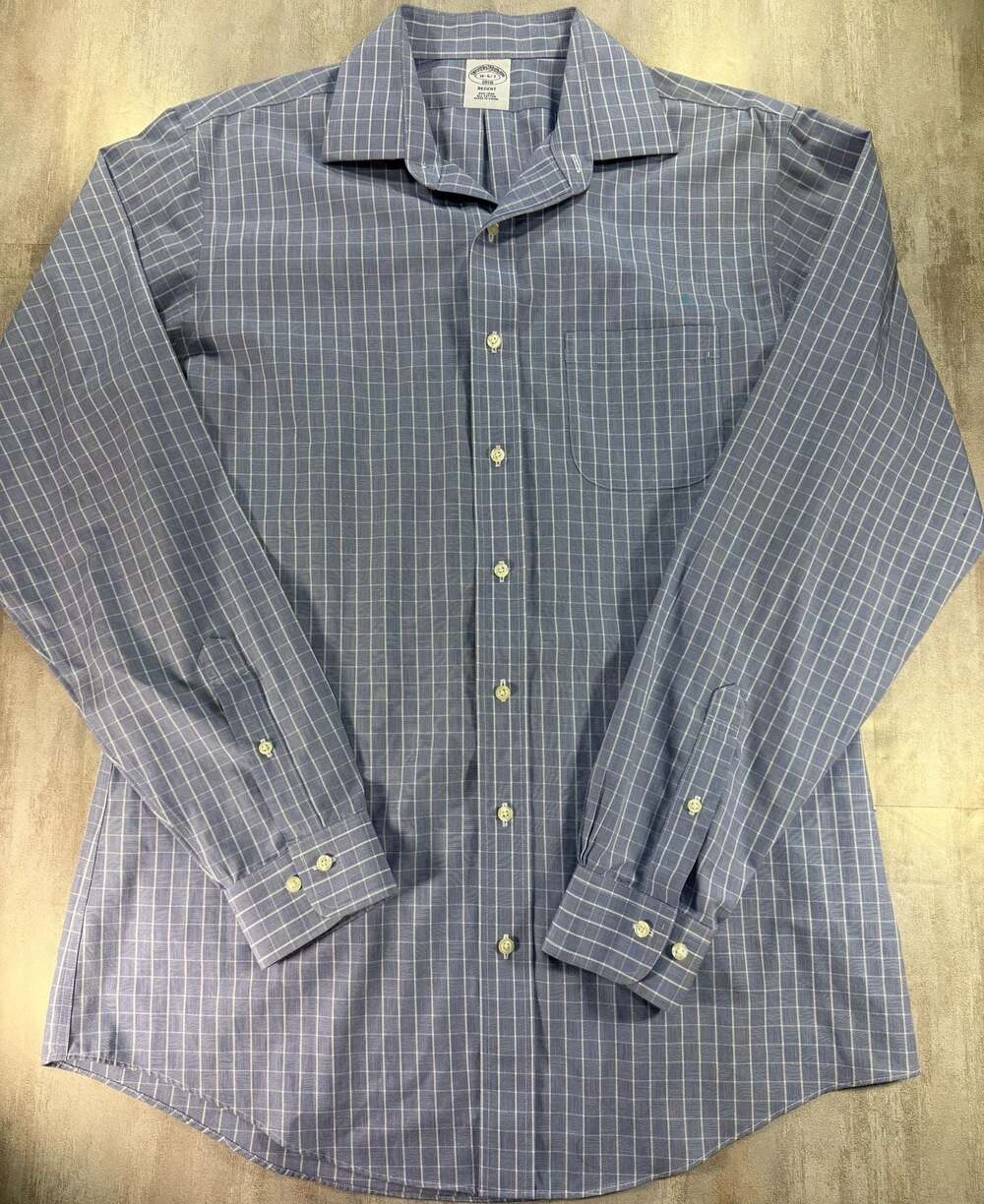 Brooks Brothers 1818 Regent Fit Non-Iron Dress Shirt Blue Check‎ Size 16 36/37